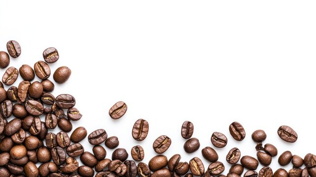 Roasted coffee beans border brown food texture on white background coffee bean design studio still life