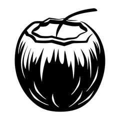 Stylized coconut illustration in black and white vector format design