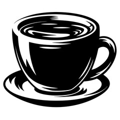 Monochrome vector illustration of a coffee cup with saucer in artistic style