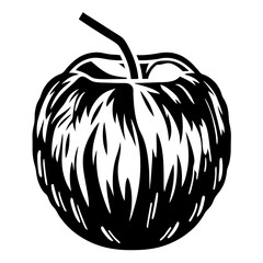 Stylized black and white illustration of an apple with unique pattern