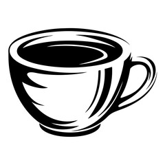 Elegant monochrome illustration of a coffee or tea cup with handle