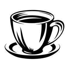 Elegant Black and White Coffee Cup Vector Graphic with Detailed Shading