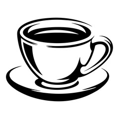 Stylized Black and White Drawing of a Cup of Coffee or Tea