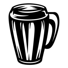Stylized black and white vector illustration of a coffee mug with handle
