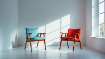 Room interior with two classic vintage chairs
