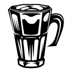 Stylized Black and White Illustration of a Coffee Cup with Handle