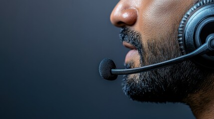 Person using headset communication technology customer support close up profile image