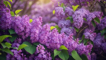 Obraz premium Bright blooms of a lilac shrub during spring