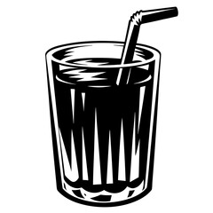 Black and white illustration of a cool refreshing beverage in a glass