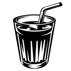 Monochrome Illustration of a Refreshing Drink with Straw in a Glass