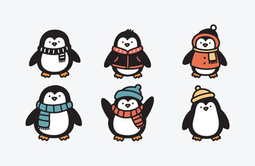 Set of penguin cute logo design illustration