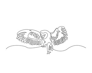 Owl bird outline drawing illustration. one continuous line drawing of eagle owl.