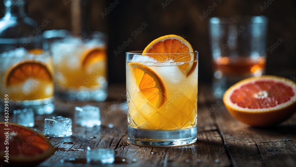 Poster table lighting highlighting whiskey sour drink with shallow depth
