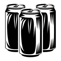 Three black and white illustration of aluminum beverage cans in a row