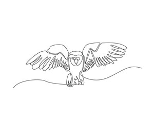 Owl bird outline drawing illustration. one continuous line drawing of eagle owl.