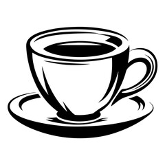 Simple elegant black and white coffee cup with a saucer illustration
