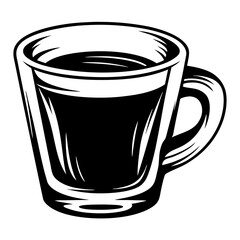 Stylized Black and White Illustration of a Coffee Cup with Coffee