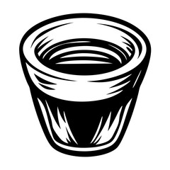 Monochromatic vintage style vector illustration of a flower pot outline