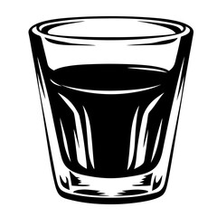 Stylized illustration of a short glass filled with a dark liquid