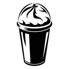 Monochrome illustration of a refreshing ice cream drink in a cup
