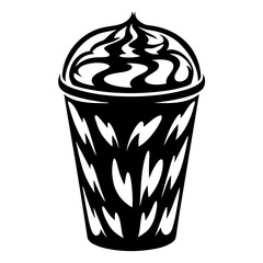 Stylized black and white ice cream cup with abstract decoration art