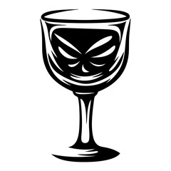 Stylized Wine Glass Silhouette in Black and White with Abstract Design