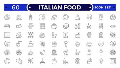 fast food outline icons. Fast food vector icon line set. Burger sandwich pizza hot dog cola coffee sweets.Italian Food icon.