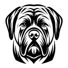 Detailed Rottweiler Head Illustration in Black and White Vector Format Graphic
