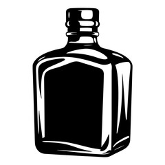 Stylized black and white illustration of a liquor bottle with thick outlines