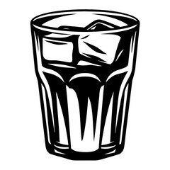 Classic Black and White Illustration of a Cocktail Glass with Ice Cubes