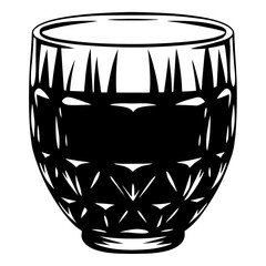 Stylized Black and White Illustration of a Decorative Glass Tumbler with Intricate Designs