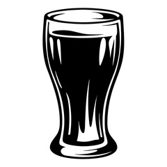 Monochrome illustration of a beer glass filled with dark beer or beverage