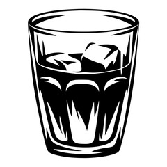 Black and White Graphic Illustration of a Glass with Ice Cubes inside