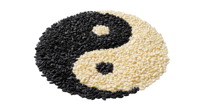 Isolated Yin Yang Symbol Made of Black and White Sesame Seeds