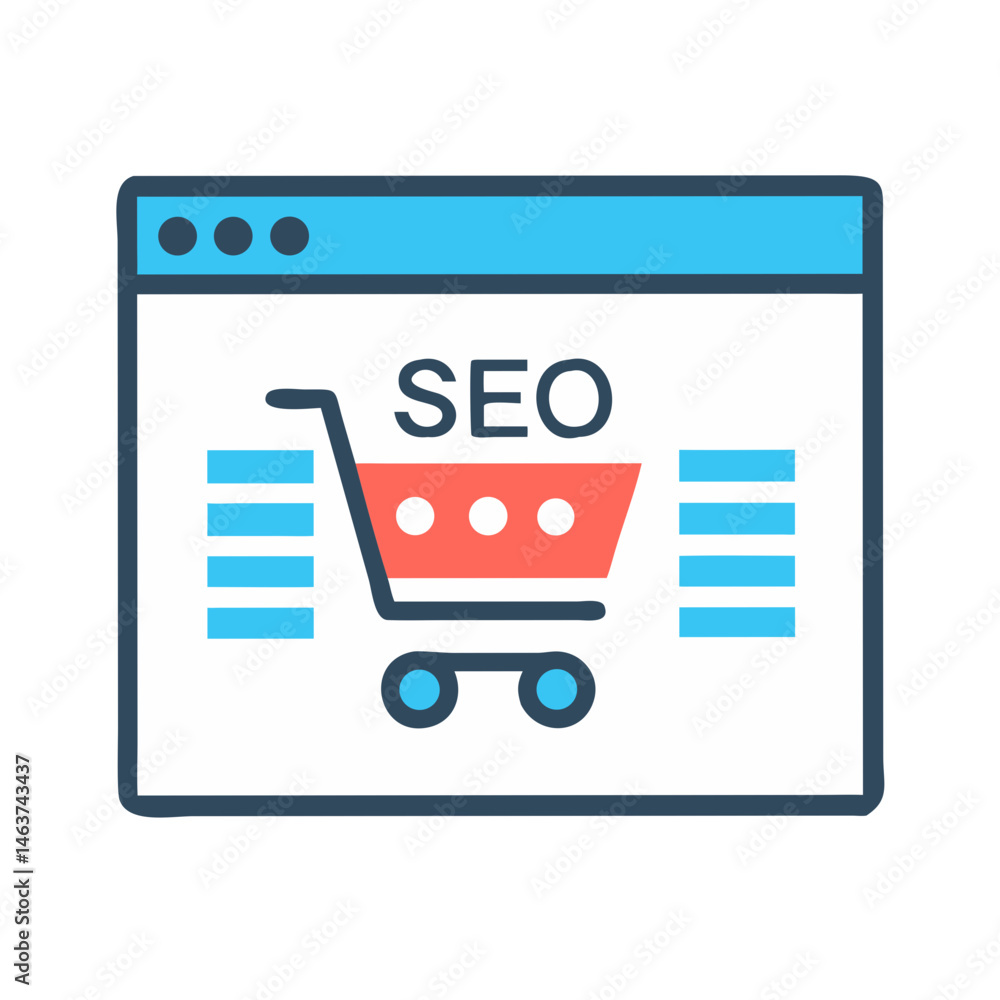Aufkleber webpage with cart icon representing e-commerce seo and online store optimization