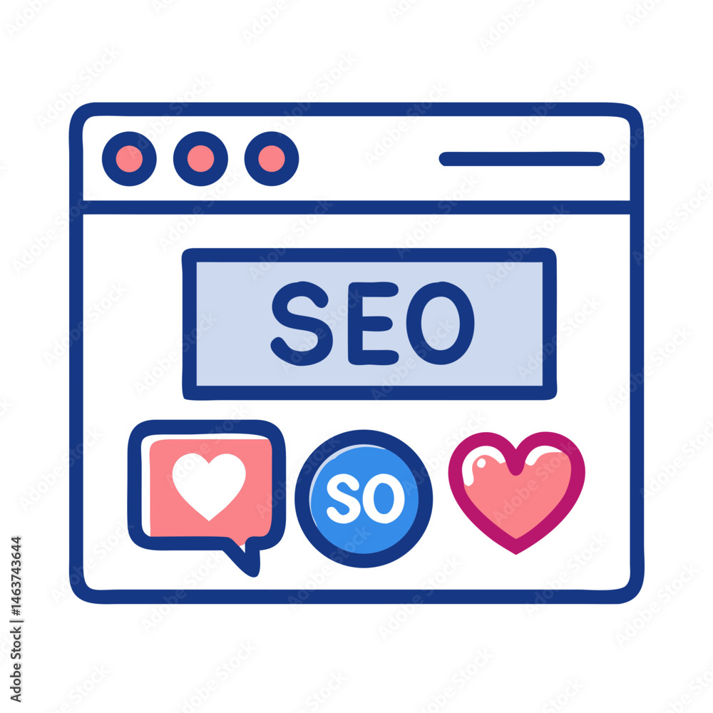 Poster webpage with heart and message icon representing user engagement and social feedback