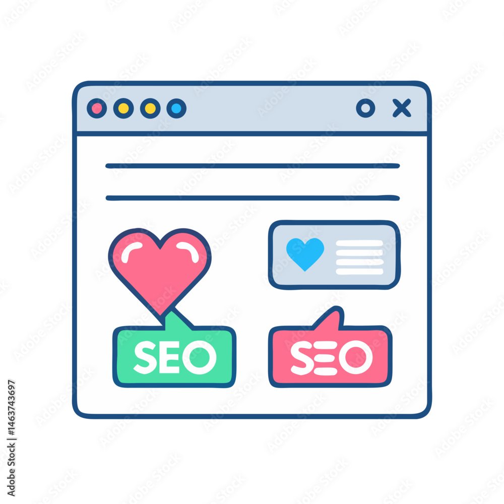 Poster webpage with heart and message icon representing user engagement and social feedback