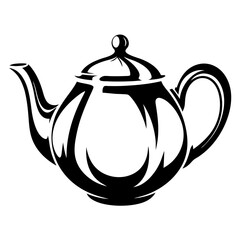 Elegant stylized teapot illustration in black and white with smooth lines