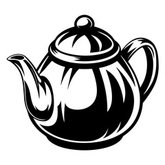 Stylized black and white teapot with curved handle and spout design