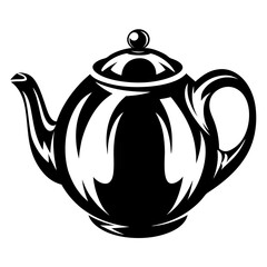 Classic black and white teapot illustration with elegant stylized design elements