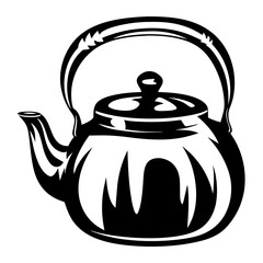 Stylized black and white teapot vector illustration with unique design elements