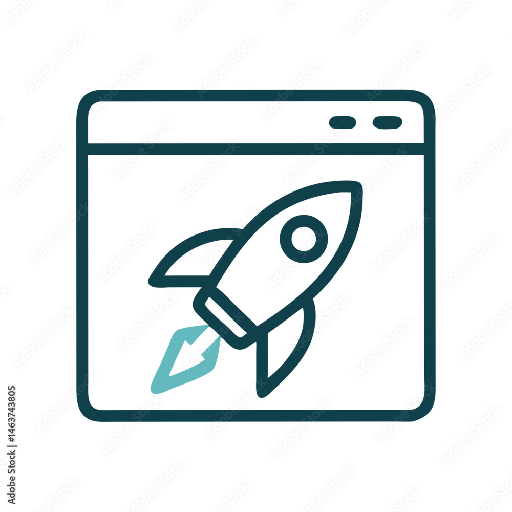 Poster Webpage with Rocket Icon Representing Website Launch and Digital Deployment