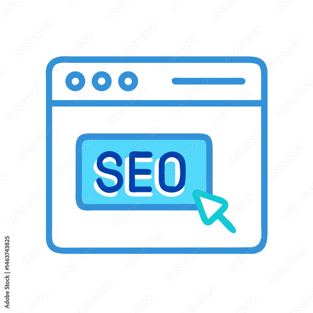 Poster webpage with seo label icon representing seo landing page and search optimization