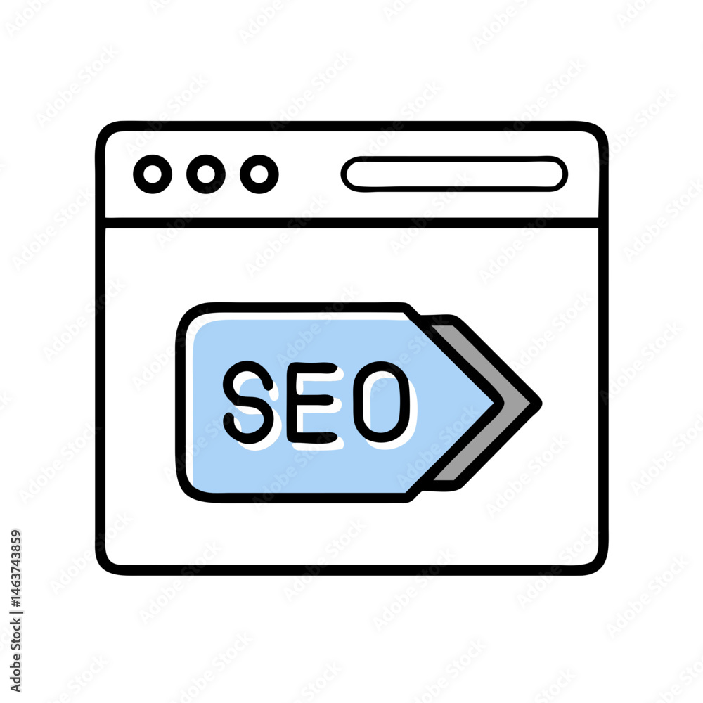Fototapete webpage with seo label icon representing seo landing page and search optimization