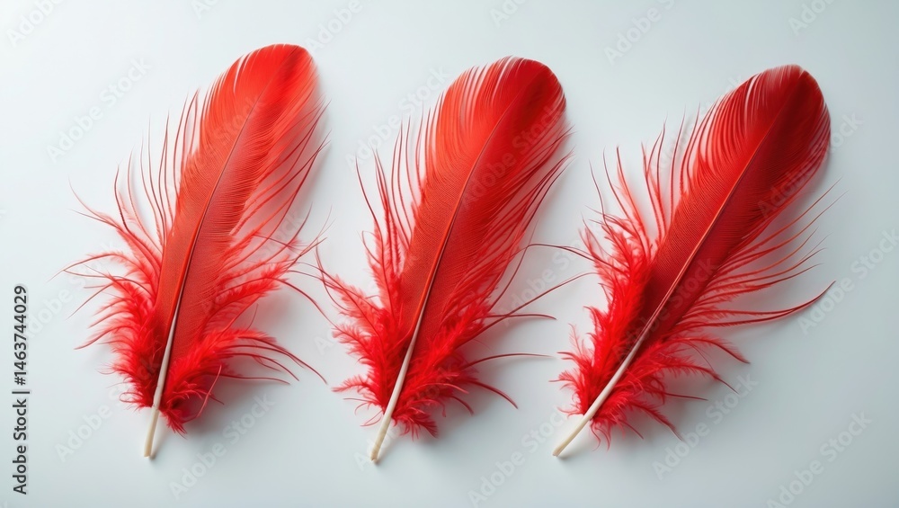 Poster isolated red feather collection with light background