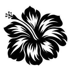 Elegant Hibiscus Flower Silhouette Design in Black and White, Tropical Botanical