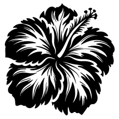 Dramatic Black and White Hibiscus Flower Illustration for Design and Decoration