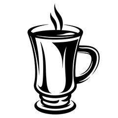 Elegant Black and White Drawing of a Steaming Irish Coffee Glass
