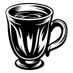 Stylized black and white illustration of a coffee or tea cup
