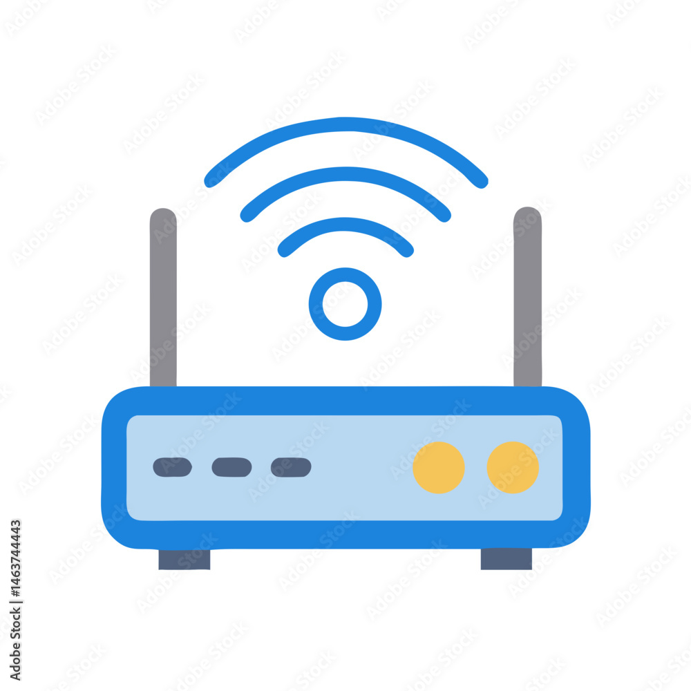Poster wireless router device icon representing internet signal and network connectivity